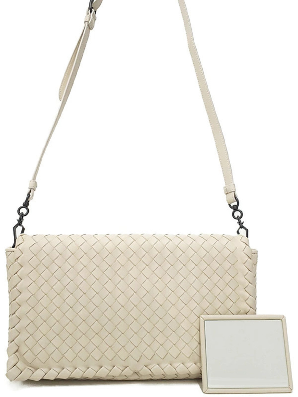 Bottega Veneta Ivory White Intrecciato Shoulder Bag woven leather